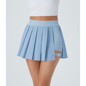 HALARA Light Blue Pleated Mini Skirt with Side Buckle